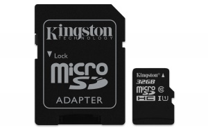 Карта памяти Kingston microSDHC 32GB Class 10 + SD адаптер Карта памяти Kingston microSDHC 32GB Class 10 + SD адаптер